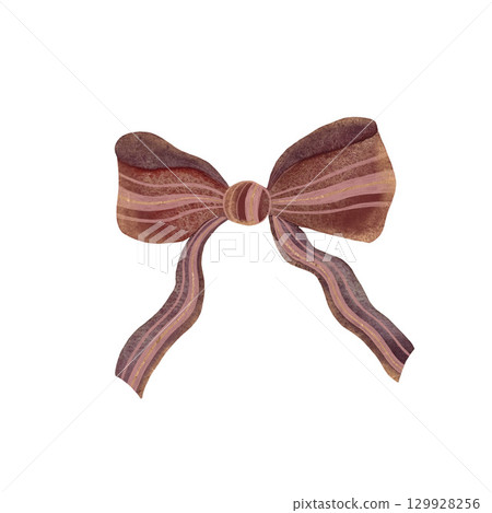 Hand-drawn watercolor pink bow, Сoral pink and rose ribbon isolated on white background for wedding invitation, party decoration, greeting card, Valentine’s day, Delicate and charming bow 129928256