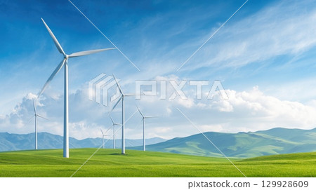 Wind farm with turbines in a scenic landscape 129928609