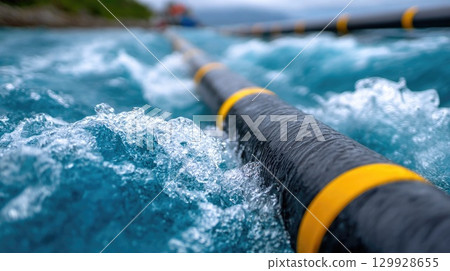 Underwater Electric Power Cable Close-up Underwater Electric Power Cable Close-up 129928655