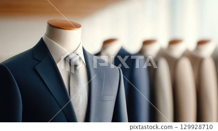 Elegant Blue Suit with Patterned Tie 129928710