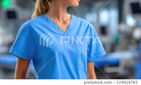Medical Professional in Blue Scrubs at Hospital Medical Professional in Blue Scrubs at Hospital 129928765