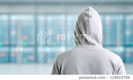 Person in Gray Hoodie, Back View Person in Gray Hoodie, Back View 129928799