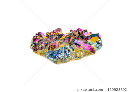 Macro mineral stone Titanium Quartz, Flame Aura Quartz on a white background Macro mineral stone Titanium Quartz, Flame Aura Quartz on a white background 129928892