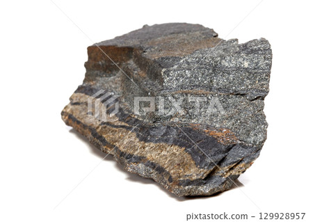 Macro mineral stone Snake eye in the rock a white background Macro mineral stone Snake eye in the rock a white background 129928957