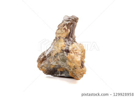Macro mineral stone Corundum in rock a white background 129928958