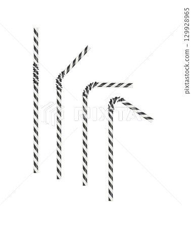 Realistic color drinking straw. Plastic paper bendy pipes for beverages. Flexible bar liquid sucking accessories. Tubes for juice or soda. Vector 129928965
