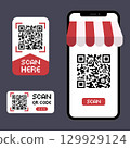 QR Code Scan Illustration Set Mobile Payment and Store Sign Design 129929124