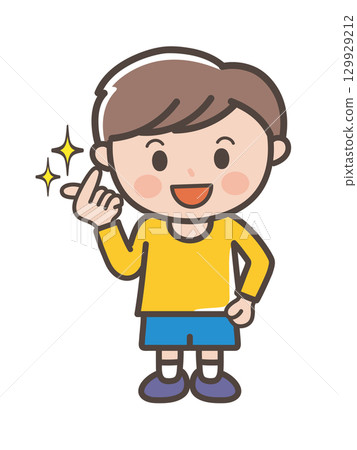 Full-body illustration of a boy making a cute pose 129929212