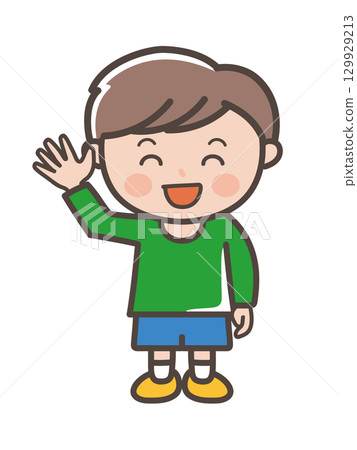 Full-body illustration of a boy greeting cheerfully 129929213