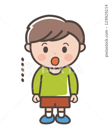 Full-body illustration of a boy stunned with his mouth open 129929214