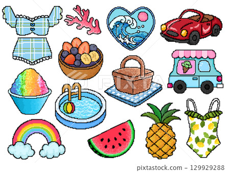 夏季熱帶像素藝術 129929288