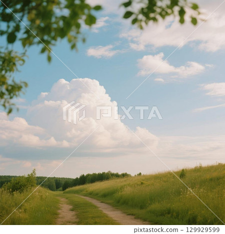 藍天白雲下的一條路 129929599
