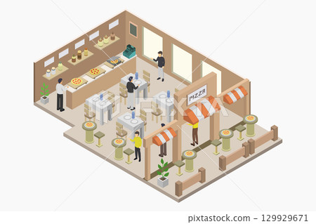 Isometric pizzeria 129929671