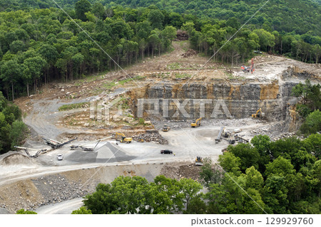 Limestone quarry at industrial open-pit mining site In North Carolina Appalachians, USA Limestone quarry at industrial open-pit mining site In North Carolina Appalachians, USA 129929760
