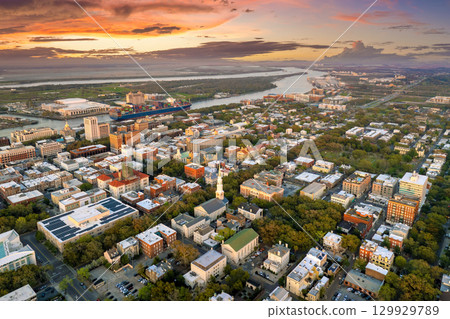 Savannah, Georgia. USA cityscape at sunset 129929789
