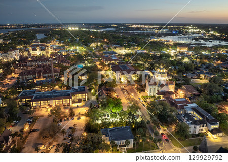 St Augustine, Florida. Historic American architecture of old historical city at night. USA Southern cityscape St Augustine, Florida. Historic American architecture of old historical city at night. USA Southern cityscape 129929792