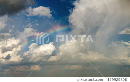 Florida weather in summer rain season. Blue sky with white clouds. Bright skyscape 129929808
