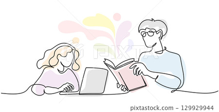 Back to school card. Education concept. Student boy reading book Back to school card. Education concept. Student boy reading book 129929944