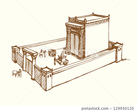 Vector drawing. Old Jewish Temple 129930120