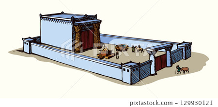 Vector drawing. Old Jewish Temple 129930121