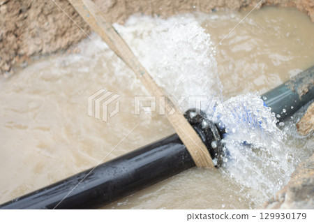 A large water leak is awaiting repair. A large water leak is awaiting repair. 129930179