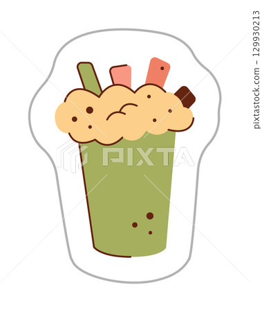 Sticker with hot cocoa with foam. Color hand drawn clipart illustration. Sticker with hot cocoa with foam. Color hand drawn clipart illustration. 129930213