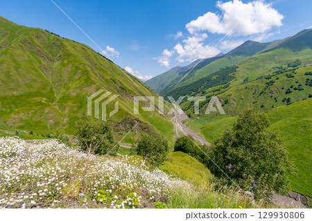 The beautiful mountainous landscape of Upper Khevsureti, Georgia 129930806