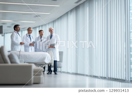 In a modern hospital setting, the medical team collaborates to enhance patient care and outcomes 129931413