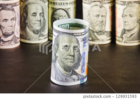 Portrait of Franklin D. Roosevelt on a banknote one hundred dollars 129931593