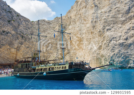 Tourist boat in the Bay of Navajo. Tourist boat in the Bay of Navajo. 129931595