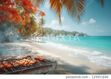 Enjoy a fantastic barbecue on the beach A delightful tropical culinary journey awaits 129931686