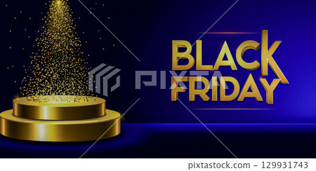 Black Friday luxury design with gold letters and blue background 129931743