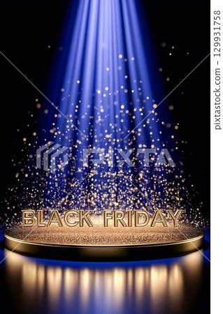 黑色星期五豪華設計，金色字母和藍色背景 129931758