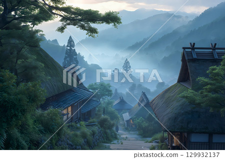 晨霧繚繞的合掌屋 129932137