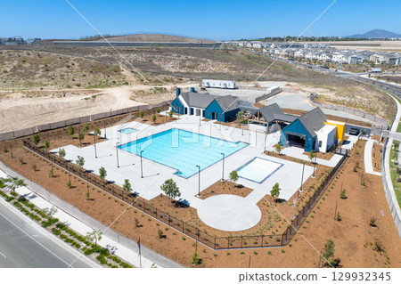 New development real estate. Aerial view of residential houses and driveways neighborhood in south San Diego, Chula Vista 129932345