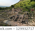 Ephesus ruins by the green hillside, agora columns and walls in Turkey 129932717