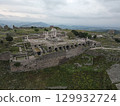 Aerial view of Pergamon Acropolis ruins on mountain in Bergama Turkey 129932724