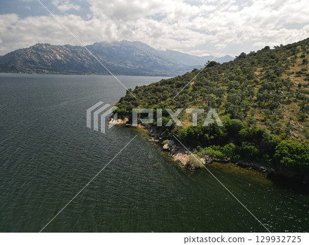 Green peninsula coastline and clear water on bafa lake, aydin province, Turkey Green peninsula coastline and clear water on bafa lake, aydin province, Turkey 129932725