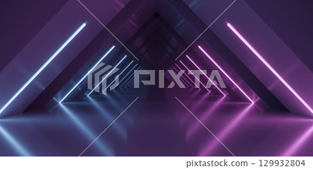 Futuristic Neon Corridor with Triangular Architecture Futuristic Neon Corridor with Triangular Architecture 129932804