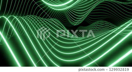 Abstract Green Wave Patterns on Dark Background 129932819