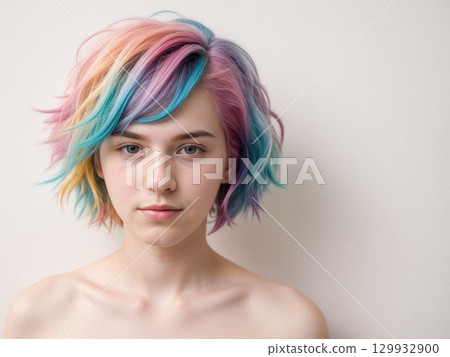 Vibrant Multicolored Hair Portrait 129932900