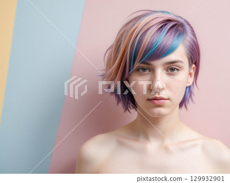 Stylish Portrait with Pastel-Colored Hair 129932901