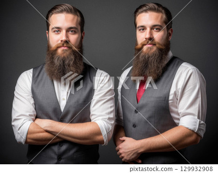 Identical Twins in Stylish Vests 129932908