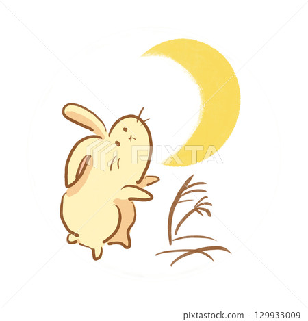 新月和兔子卡通白色背景（圓圈） 129933009