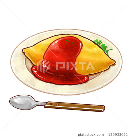 煎蛋飯手繪插畫 煎蛋飯手繪插畫 129933021