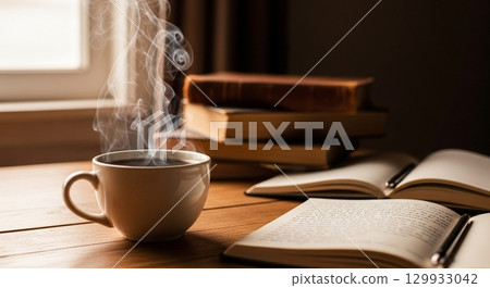 Foreign books and coffee Foreign books and coffee 129933042