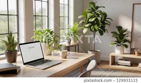 Laptop placed by the window 129933115