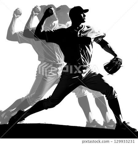 單色投手的投球動作 129933231