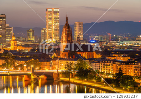Frankfurt Cathedral and City at Night. Aerial View. Hesse, Germany Frankfurt Cathedral and City at Night. Aerial View. Hesse, Germany 129933237