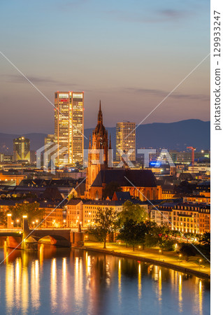Frankfurt Cathedral and City at Night. Aerial View. Hesse, Germany Frankfurt Cathedral and City at Night. Aerial View. Hesse, Germany 129933247